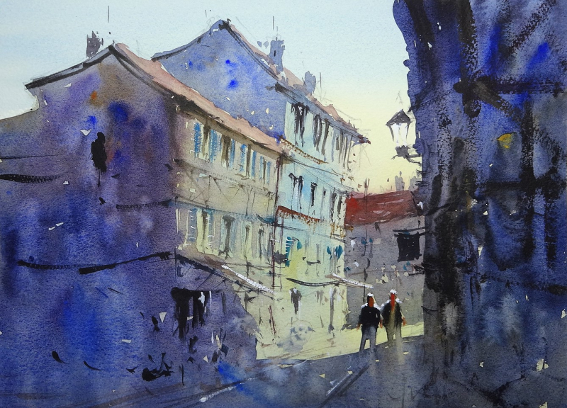 Old Bergerac streets in shadow