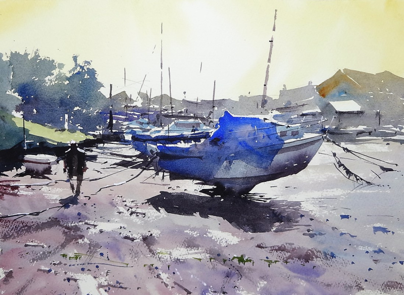 Exmouth esturay boats at low tide 2