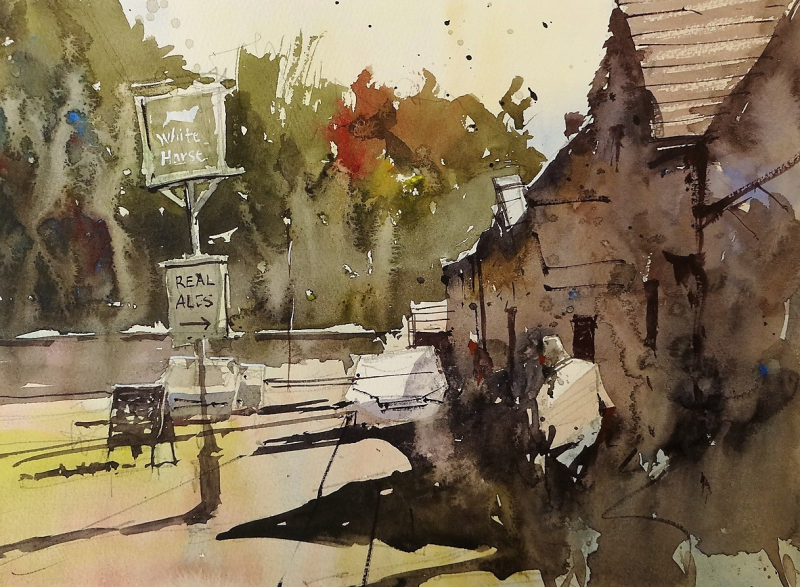 Biddestone pub plein air 2018 #2