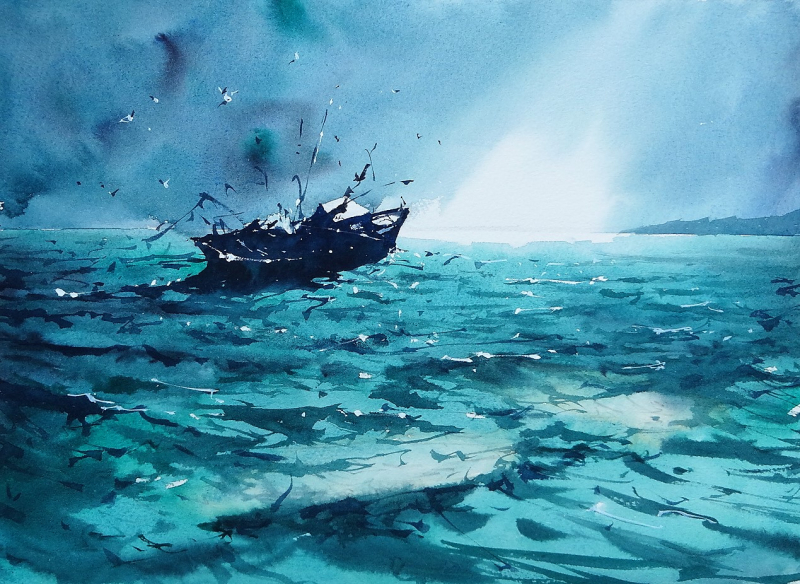 Rough seas in viridian green 2