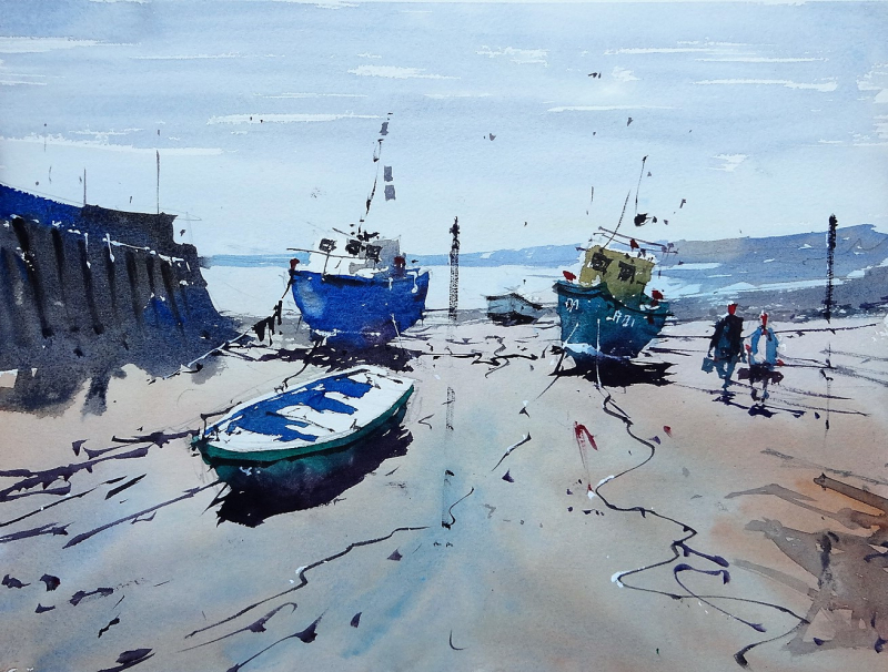 Minehead harbour low tide