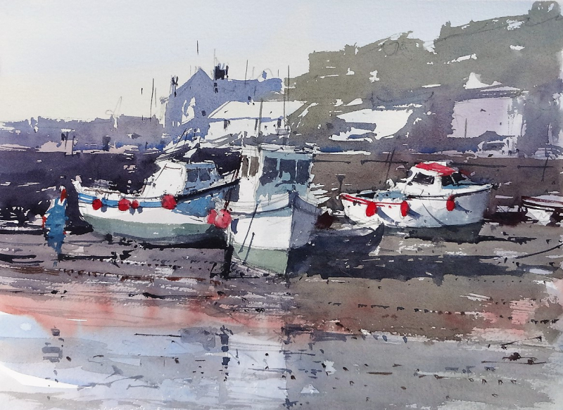 3 boats low tide porthleven