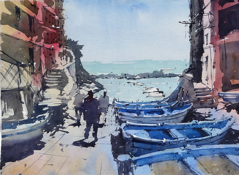 Riomaggiore blue boats