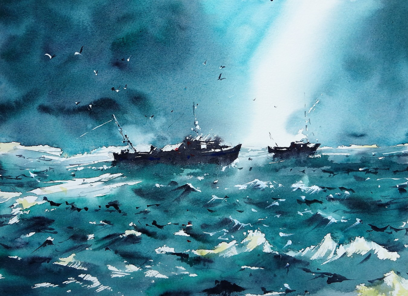 Rough seas in viridian green