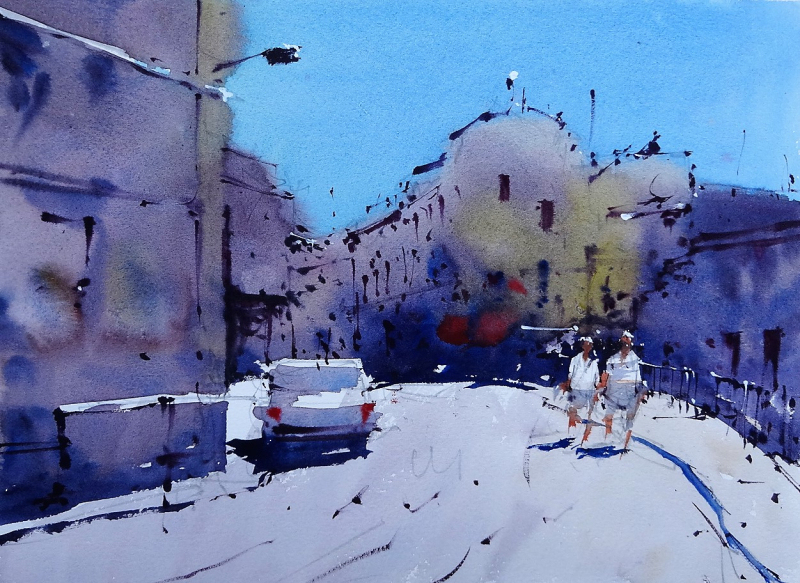 Sunny approach to old town albufeira