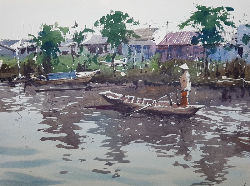 Cambodia River demo painting by Tim Wilmot