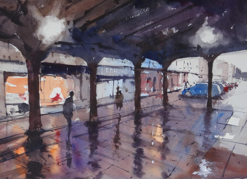 Ledbury market hall wet and light Ledbury market hall wet and light