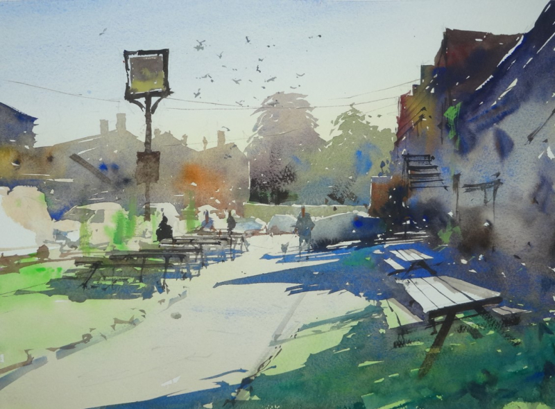 White Horse Pub Plein Air Biddestone