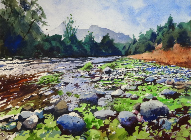 River Aulella  Tuscany  towards the Apuan Alps