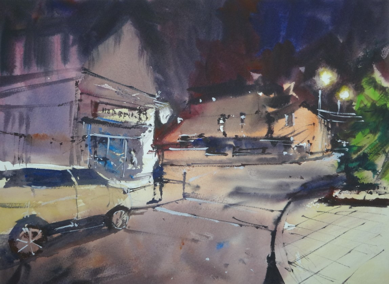 Rue Gambetta  Ouistreham  France Night Scene