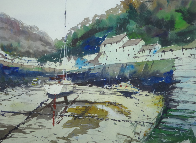 View to the back of Lynmouth Harbour  Devon  England