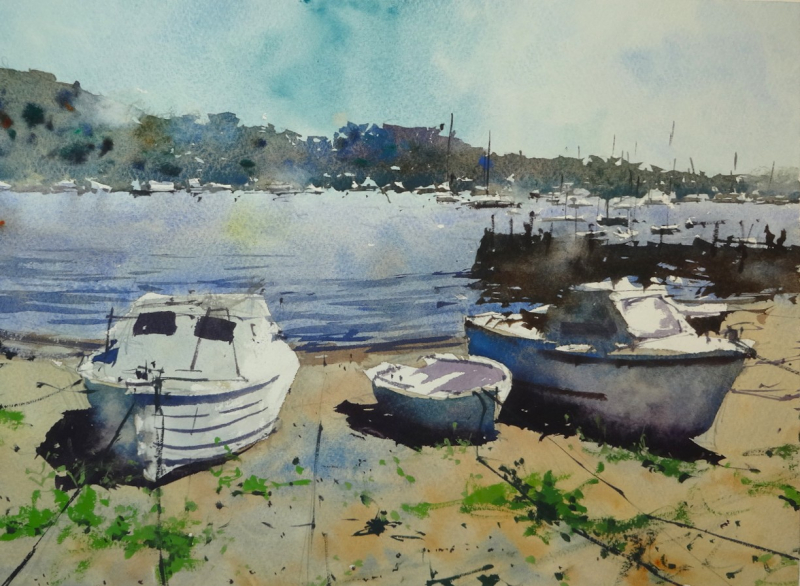 3 Small Boats Saltash River Tamar Painting 3 Small Boats Saltash River Tamar Painting
